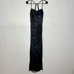 Azazie Black Cowl Neck Dress A2 XS Sleeveless Side Slit Formal Event Wedding